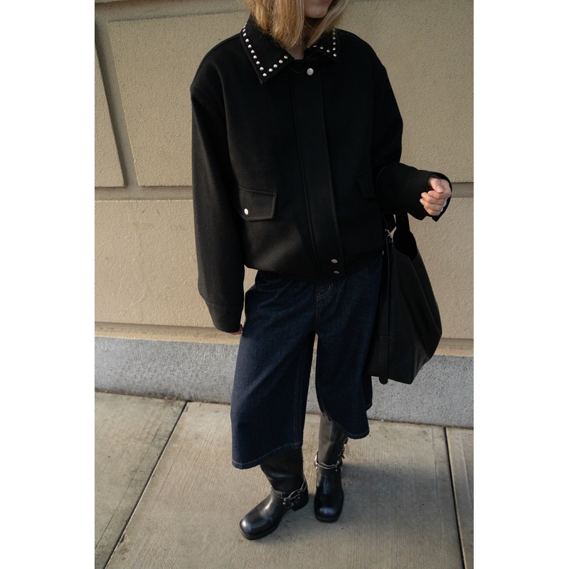 BOMBER JACKET WITH STUDS Black Extra Small