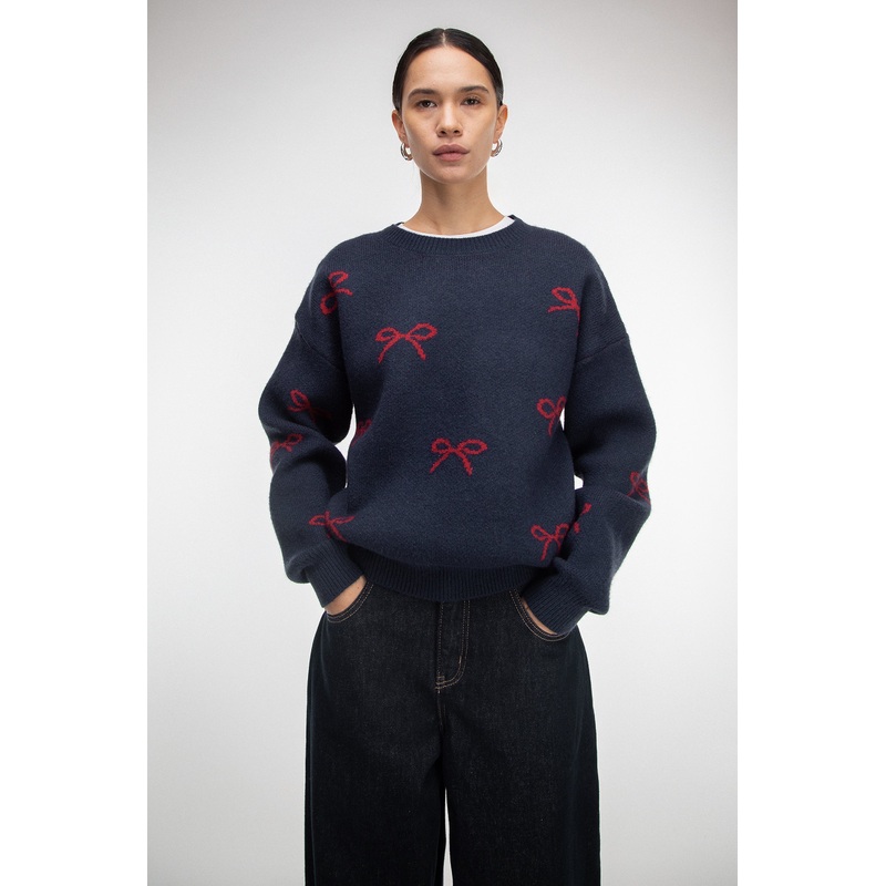 BOW PATTERN SWEATER Ivory Extra Small