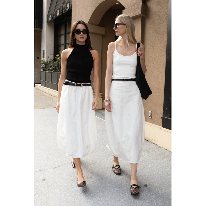 BUBBLE HEM MIDI SKIRT Cream Extra Small