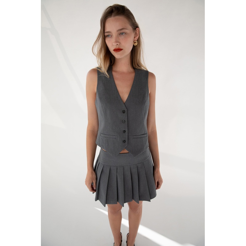 CROPPED SUITING VEST Medium Heather Grey Double Extra Small