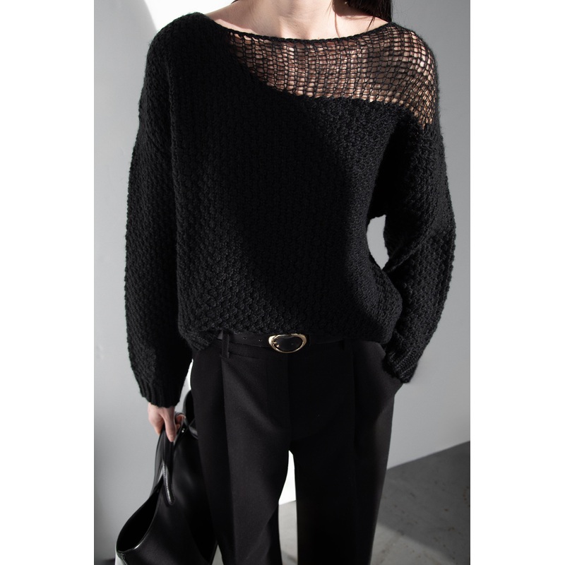 DISTRESSED DETAIL SWEATER Black Extra Small