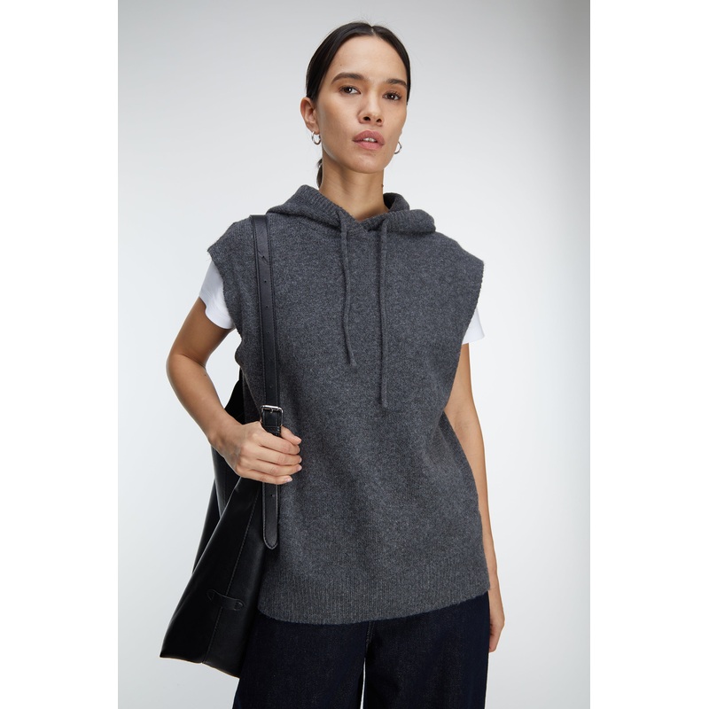 KNIT SLEEVELESS HOODIE Heather Lava Smoke Extra Small