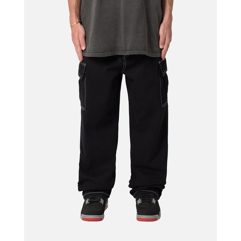 MNML Contrast Ultra Baggy Cargo Denim Jeans Black 28