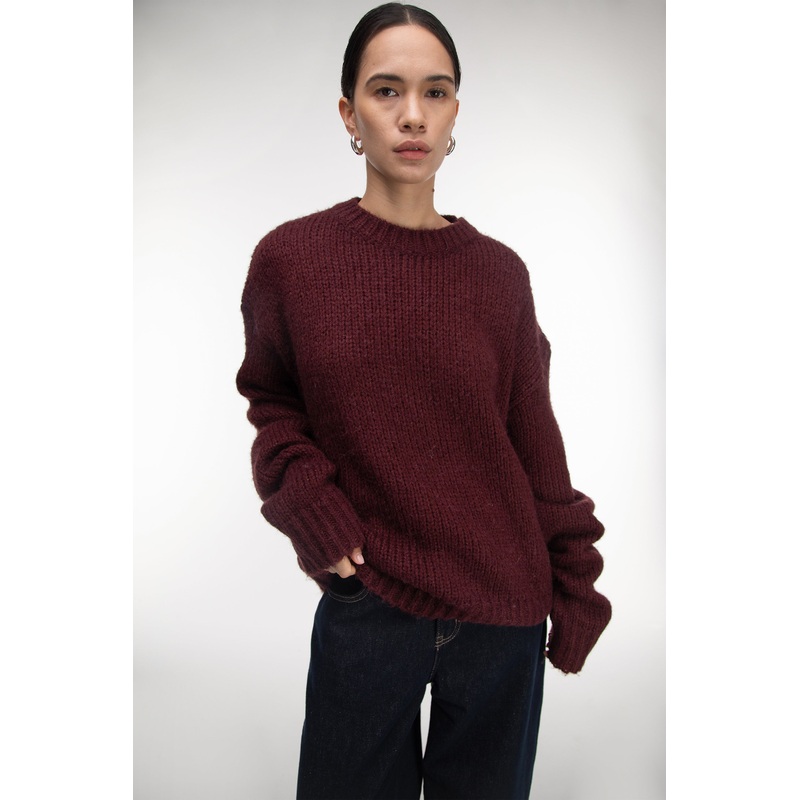 OVERSIZED WOOL-BLEND SWEATER Burgundy Extra Small