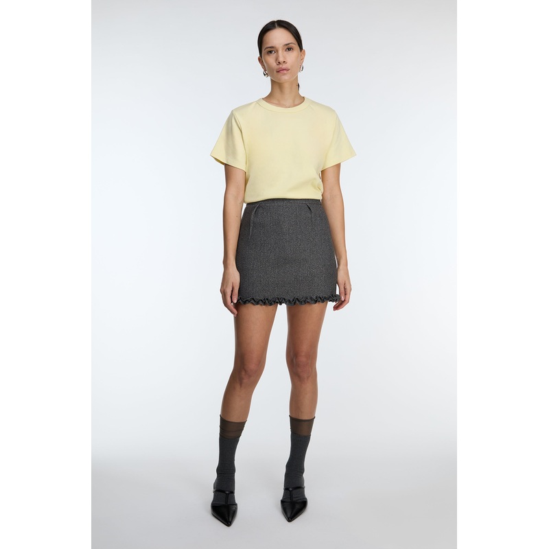 SUITING MINI SKIRT WITH RUFFLE HEM Charcoal Extra Small