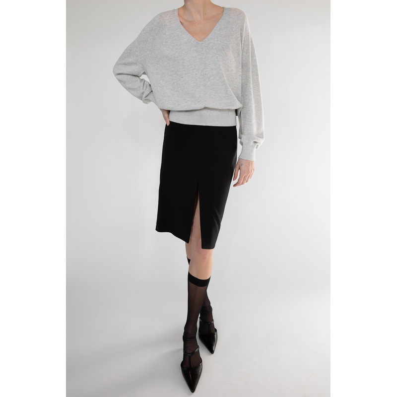 3D KNIT V-NECK SWEATER Medium Heather Grey Double Extra Small