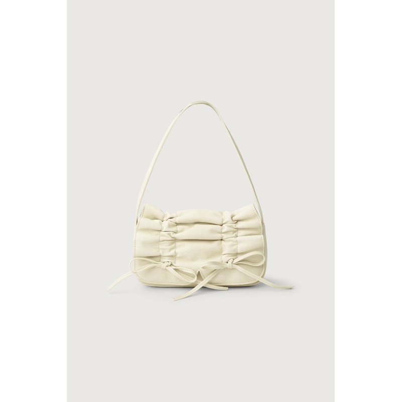 BOW-DETAILED RUCHED SHOULDER BAG Cream One Size