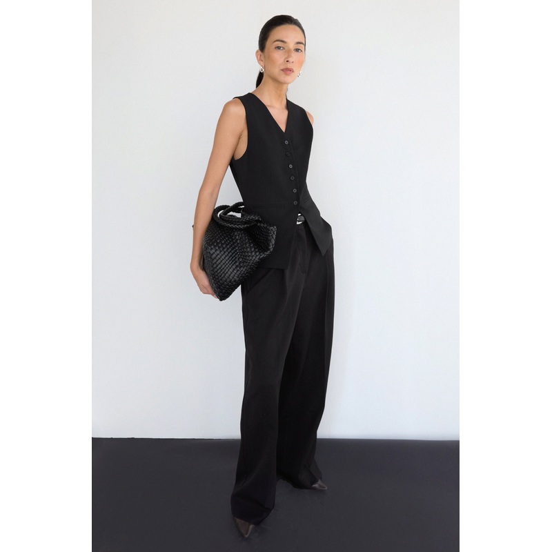 BUTTON FRONT SUITING VEST Black Double Extra Small