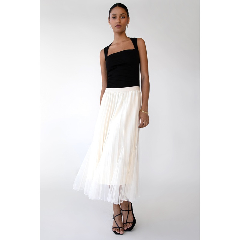 REVERSIBLE LAYERED PLEATED MIDI SKIRT Ivory Extra Small