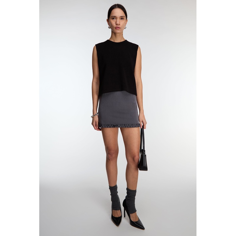 RUFFLE HEM MINI SKIRT Charcoal Extra Small