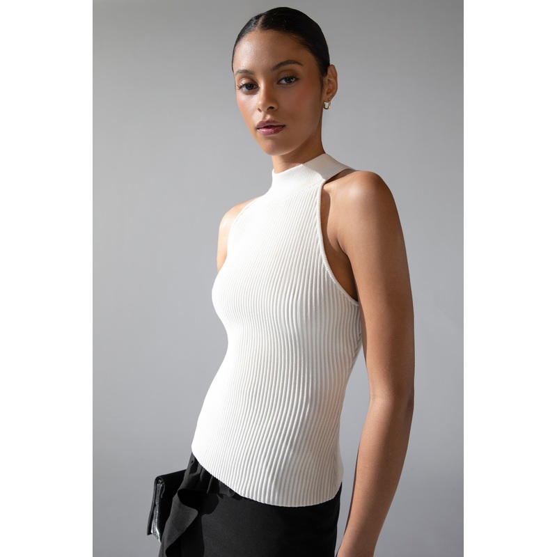 SLEEVELESS HALTER NECK TANK TOP Cream Double Extra Small