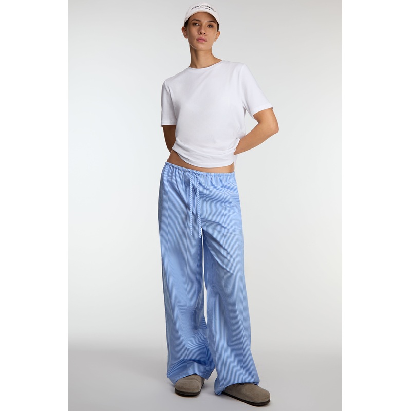 STRIPED COTTON POPLIN PAJAMA STYLE PANT White Blue Stripe Double Extra Small