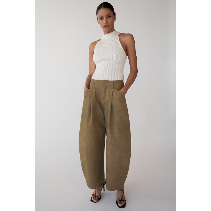 VOLUMINOUS BARREL LEG PANT Brown Extra Small