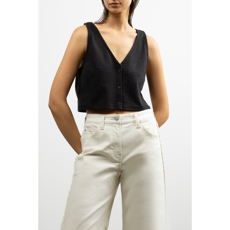 BUTTON FRONT TANK Black Double Extra Small