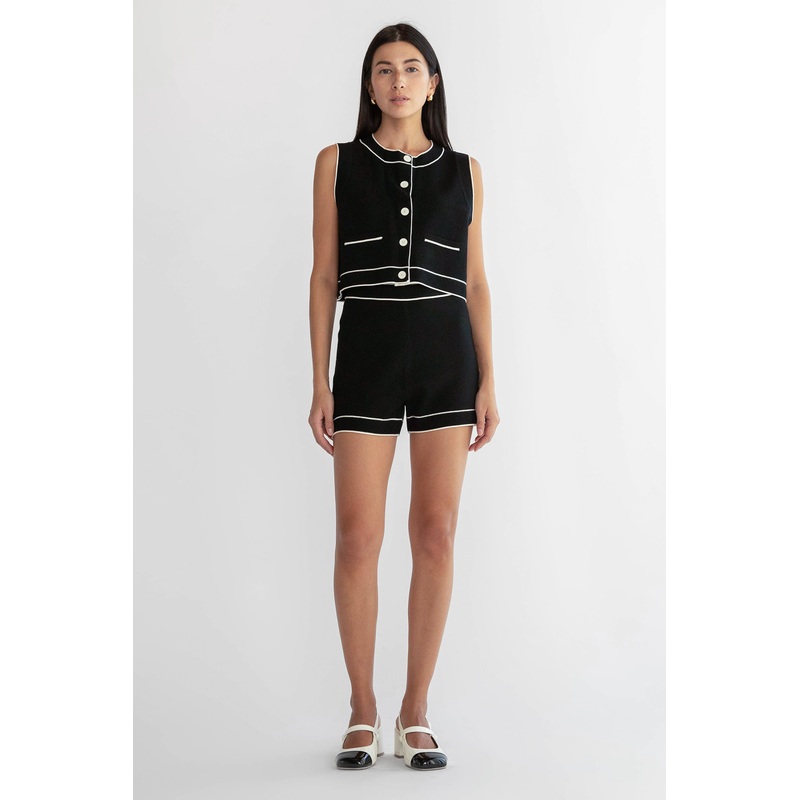 CONTRAST TRIM KNIT SHORT Black Cream Extra Small