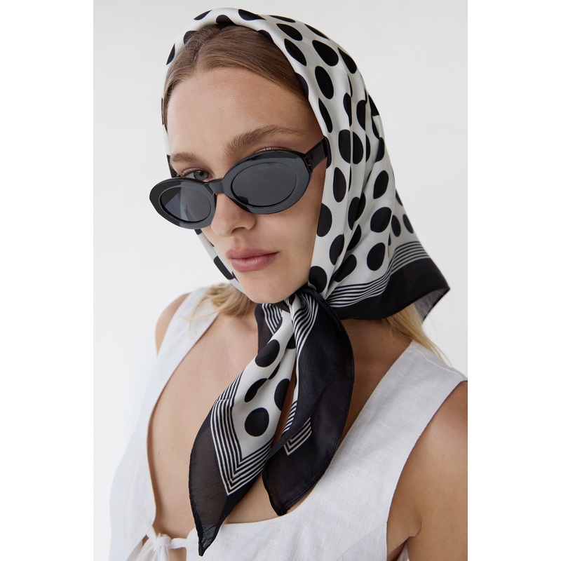 POLKA DOT SATIN HEAD SCARF Cream Print One Size