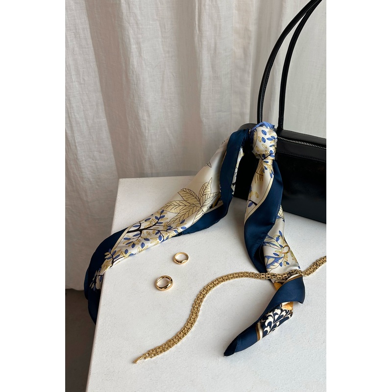 PRINTED SATIN HEAD SCARF Cream Print One Size