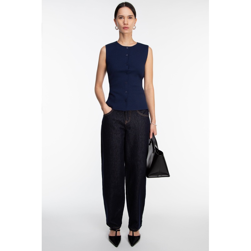 BUTTON FRONT KNIT SLEEVELESS VEST Sage Extra Small