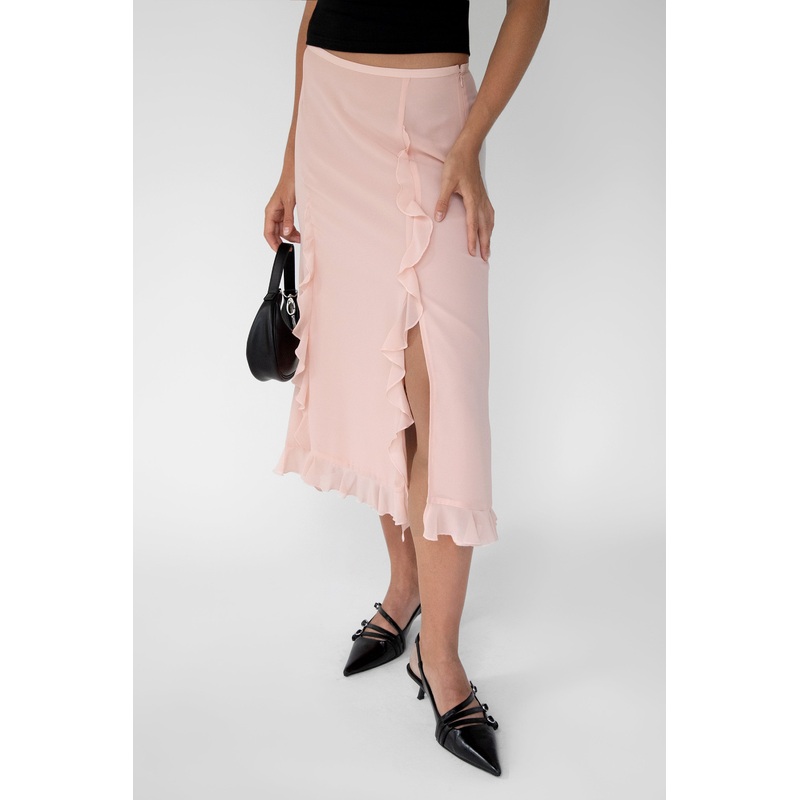 CHIFFON RUFFLED MIDI SKIRT Evening Sand 0