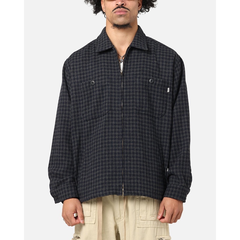 S Double Plaid Zip Through Long Sleeve Shirt Brown S