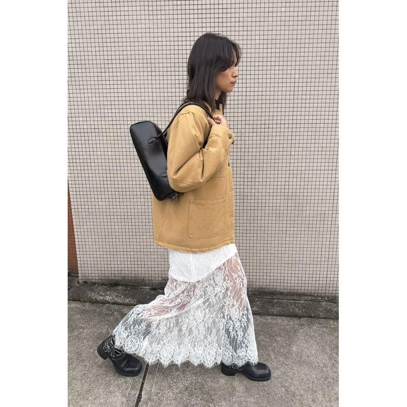 SHEER LAYERED LACE MAXI SKIRT White Extra Small