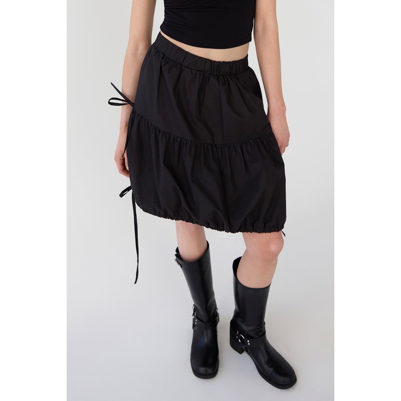 TIERED MINI SKIRT WITH BOWS Black Extra Small