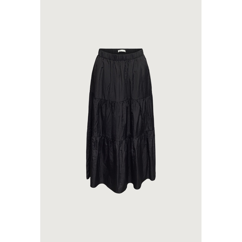 TIERED NYLON MIDI SKIRT Black Double Extra Small
