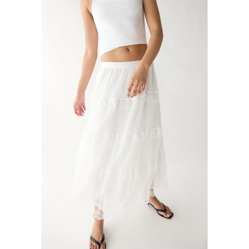 TIERED RUFFLE MAXI SKIRT Black Extra Small