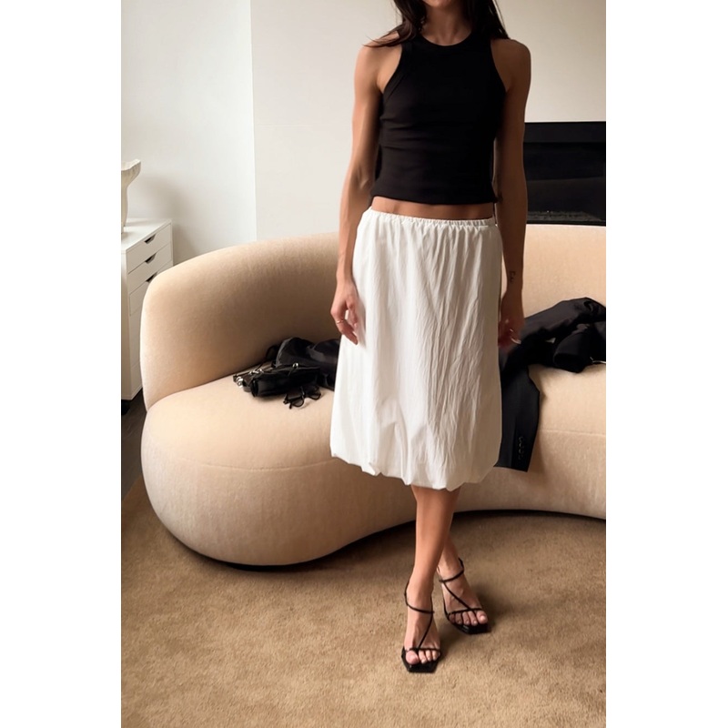 BUBBLE HEM MIDI SKIRT WITH DRAWSTRING Ivory Extra Small