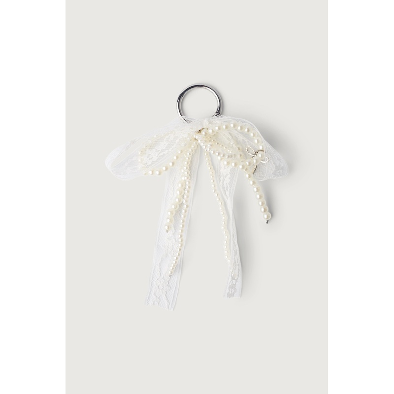 PEARLS AND LACE RIBBON BAG CHARM Black One Size