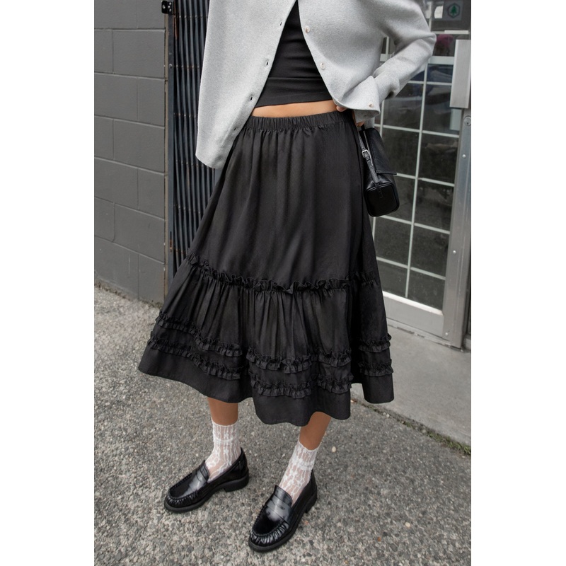 RUFFLED MIDI SKIRT Ivory Extra Small