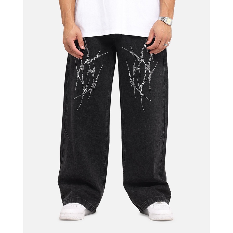 Saint Morta Amplus Tribal Rhinestone Jeans Black Shadow 28