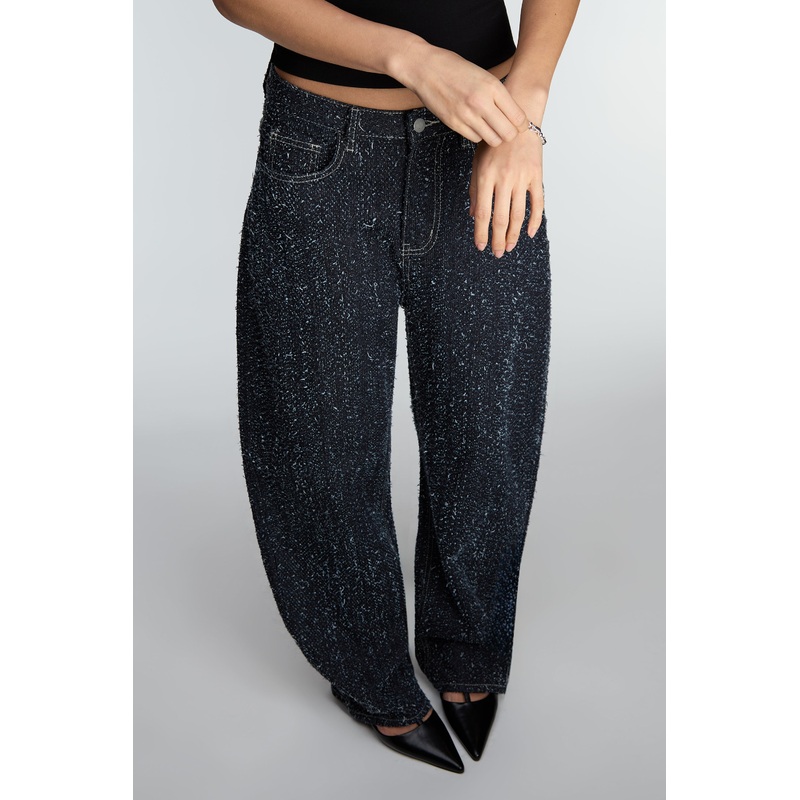 BOUCLE TEXTURED BARREL JEAN DARK BLUE Extra Small