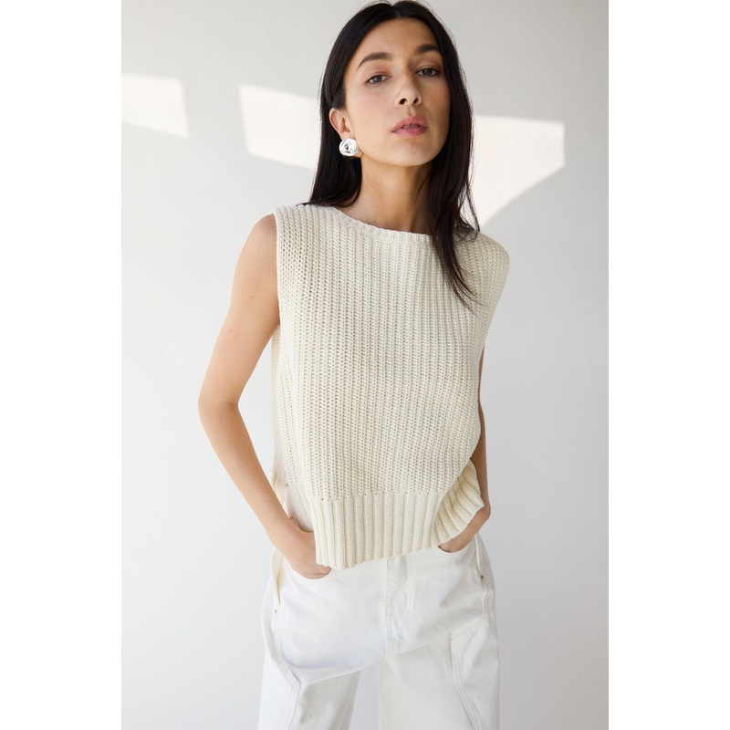 HIGH NECKLINE KNIT TANK Navy Blue Extra Small