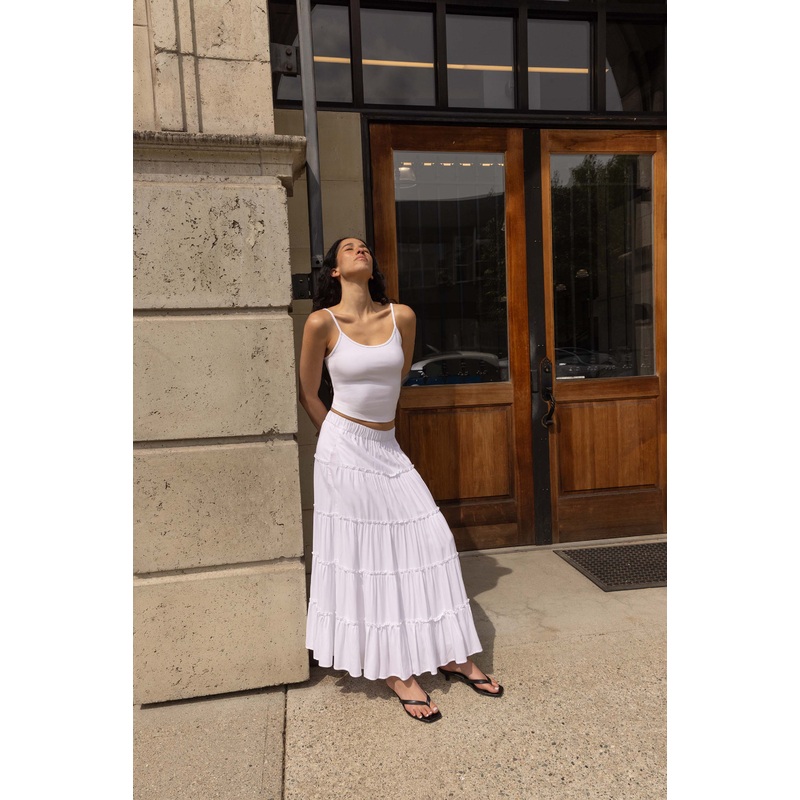 TIERED MIDI SKIRT White Double Extra Small