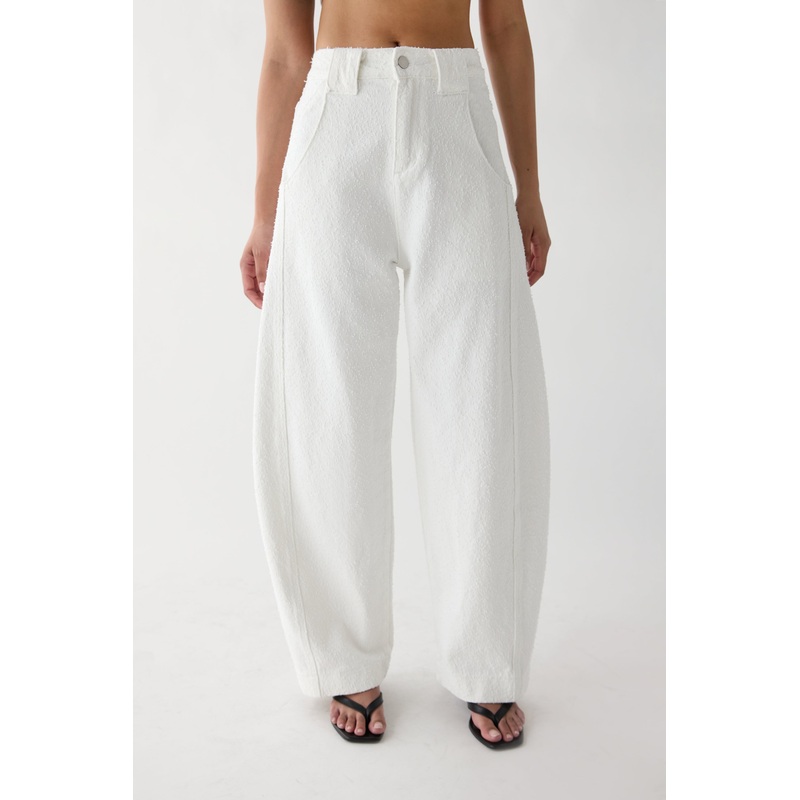 WHITE BOUCLE CURVE LEG PANT Ivory Extra Small