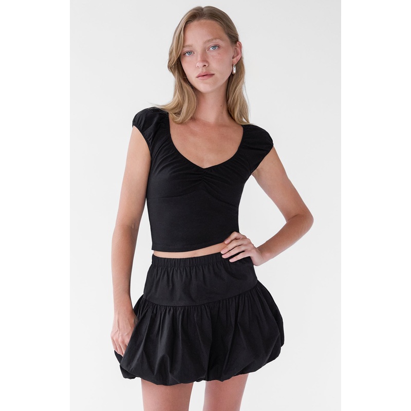 CAP SLEEVE CROPPED TOP Black Double Extra Small