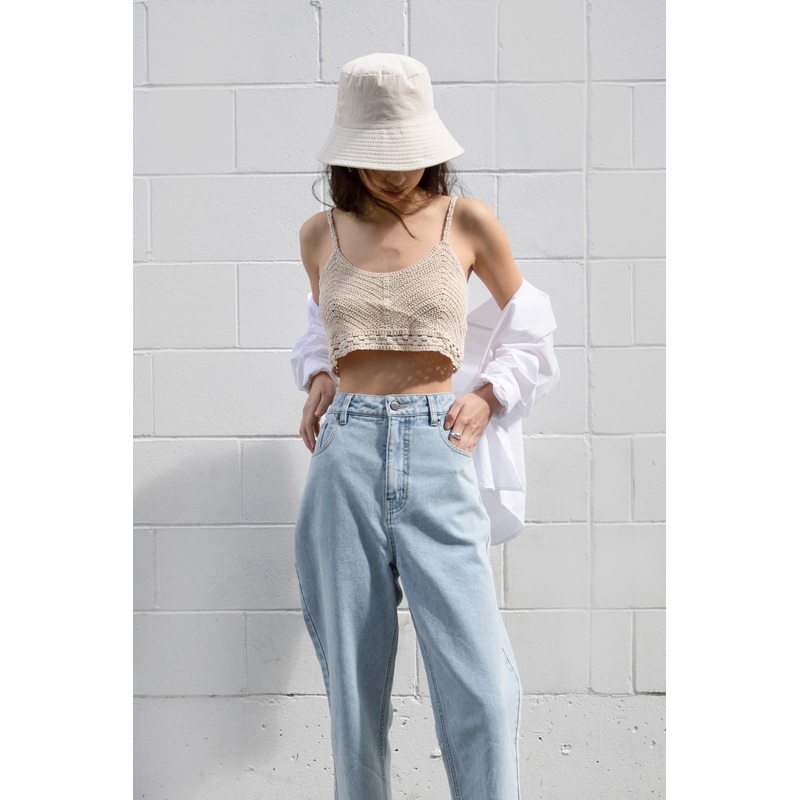 CROPPED CROCHET KNIT TANK Beige Small