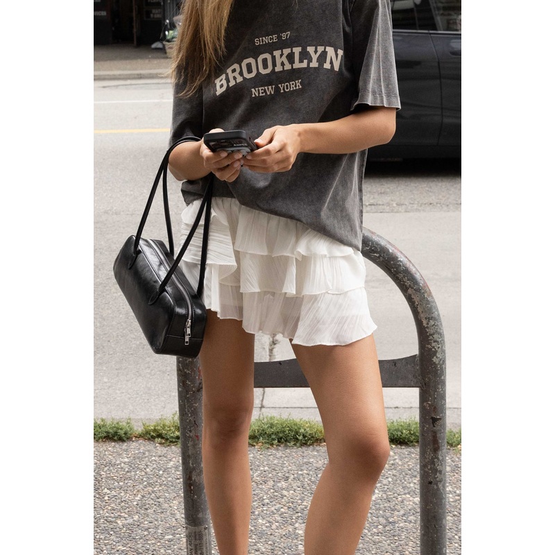 RUFFLED TIERED CHIFFON MINI SKORT Cream Double Extra Small