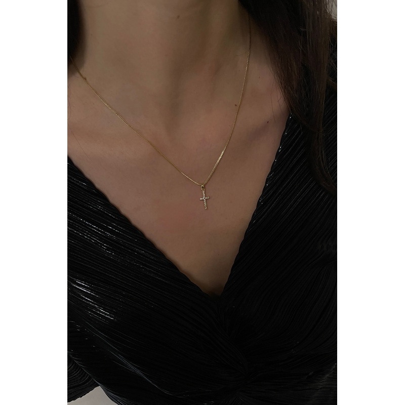 ZIRCONIA CROSS NECKLACE Gold One Size