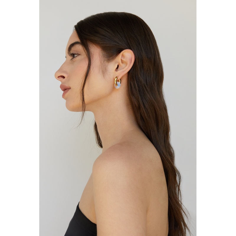 THICK HOOPS WITH WHITE STONE Gold One Size