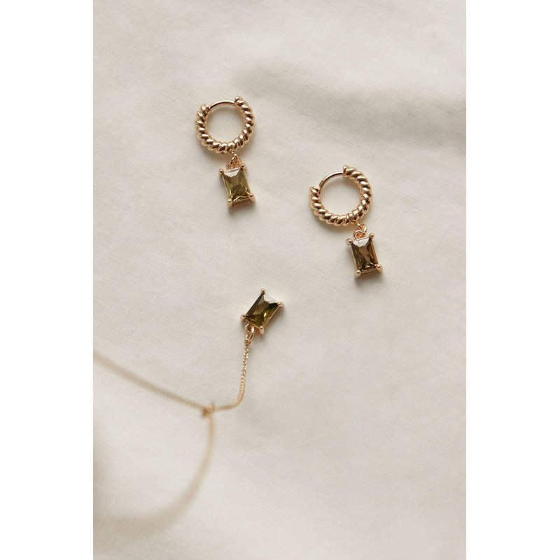 TWISTED HOOP WITH ZIRCONIA Peridot Gold One Size