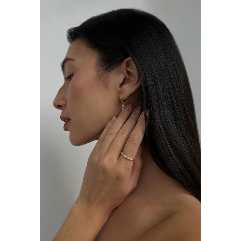 SMALL HOOPS WITH BAGUETTE ZIRCONIA Gold One Size