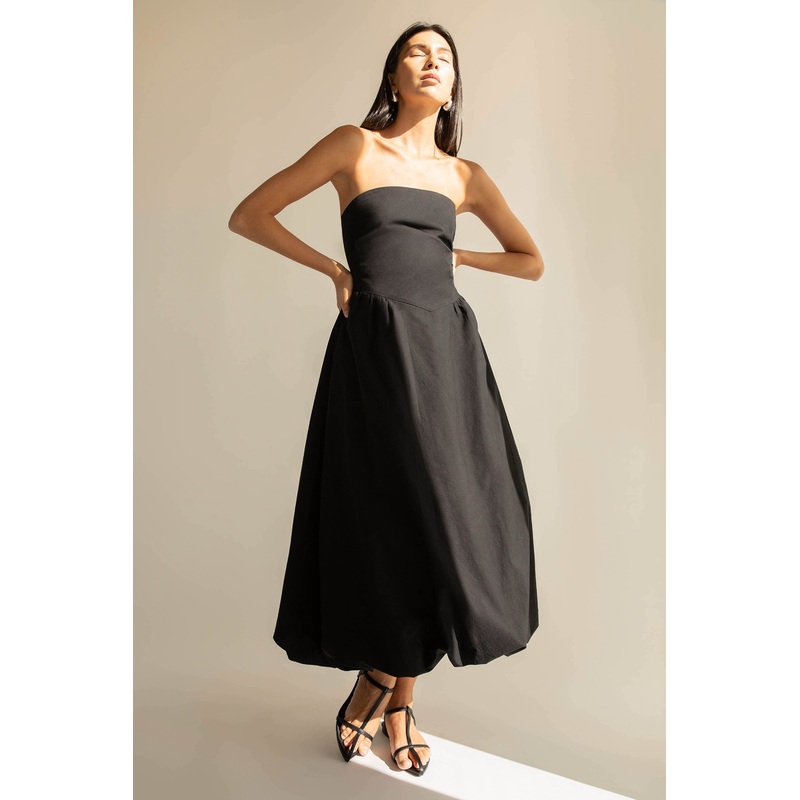 STRAPLESS BUBBLE HEM DRESS Bone White Extra Small