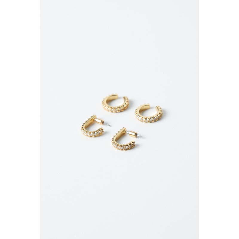 HOOP AND CUFF EARRING SET Gold One Size
