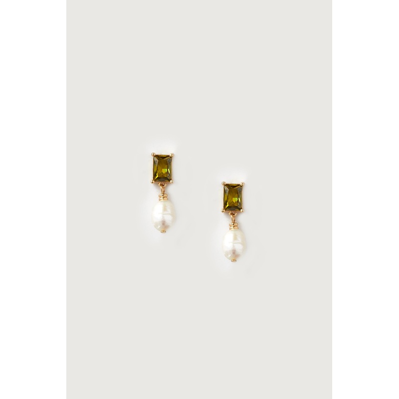 PEARL DROP STUD EARRINGS Peridot Gold One Size