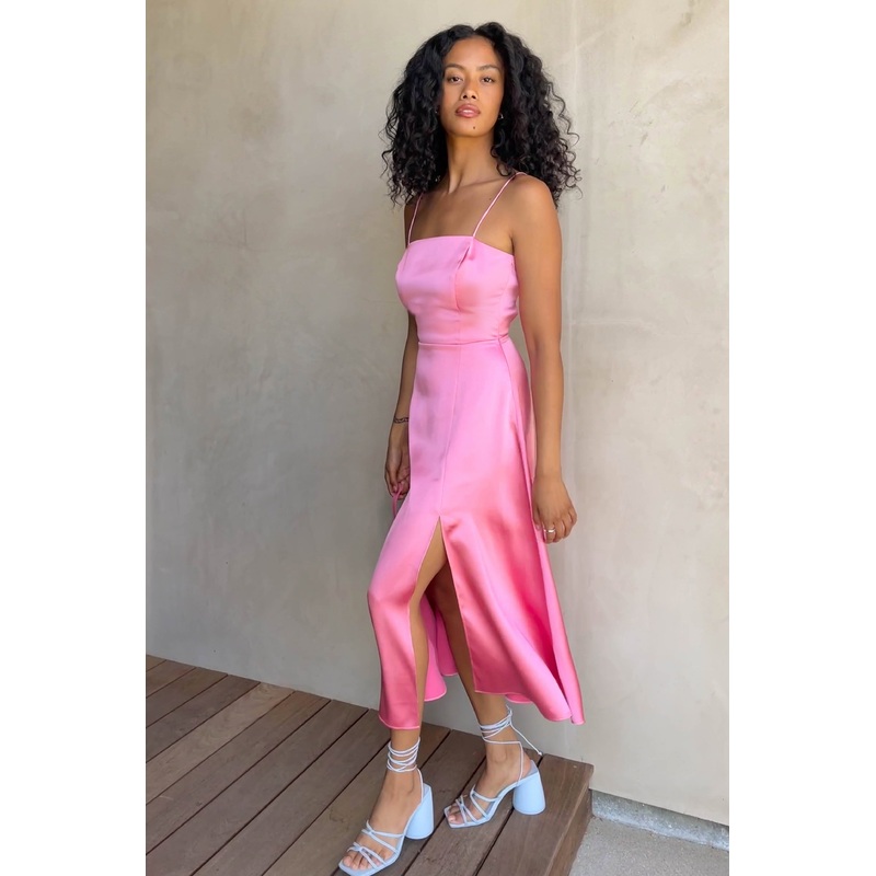 SQUARE NECK OPEN BACK DRESS Pink Carnation Extra Small