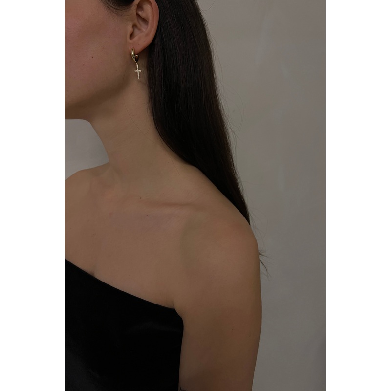ZIRCONIA CROSS PENDANT HOOP Gold One Size