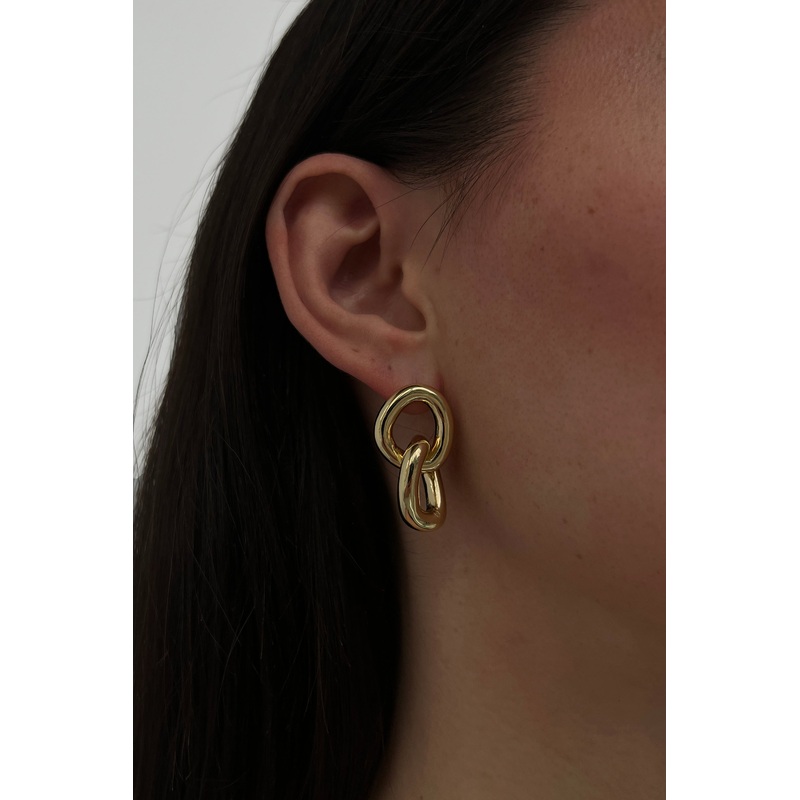 LINKED HOOP STUDS Gold One Size