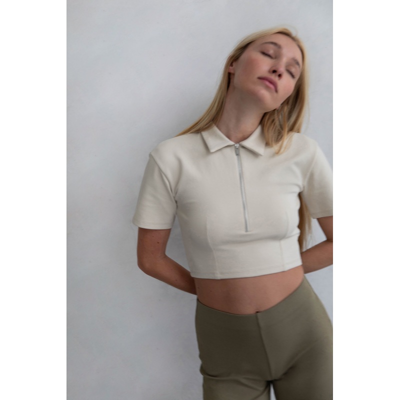 COLLARED HALF ZIP TEE Stone Blue Extra Small